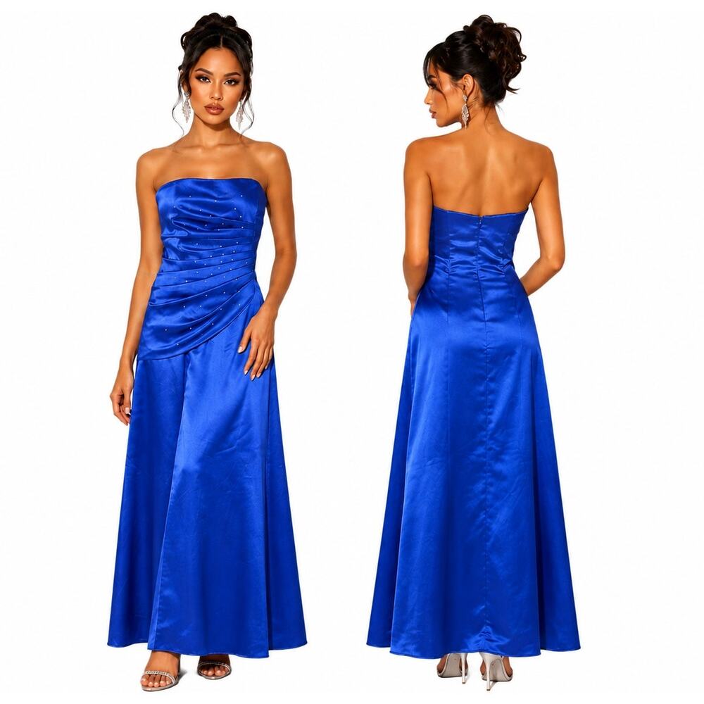 Vintage Scott McClintock Blue Strapless Formal Gown Rhinestone Womens Small